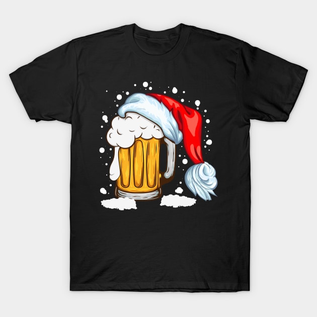 Christmas T-shirt Christmas beer in a Santa hat T-Shirt by Crazy.Prints.Store